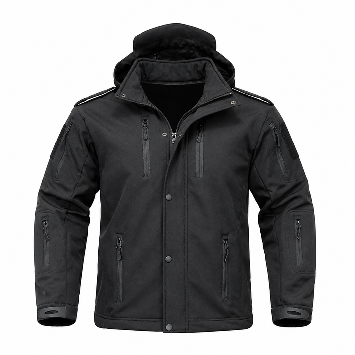 Men's hooded fleece-lined softshell jacket in Black
