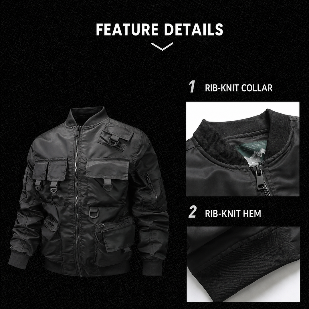 Men's Tactical Utility Bomber Jacket – Multi-Pocket Outdoor Work Coat