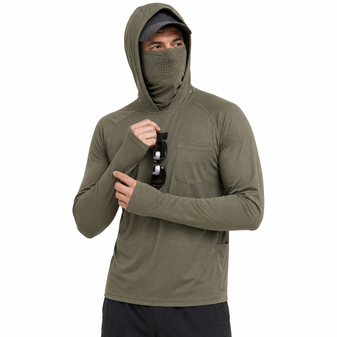 UPF 50+ Hooded Sun Shirt | Lightweight Quick-Dry Fishing Shirt with Built-In Face Mask