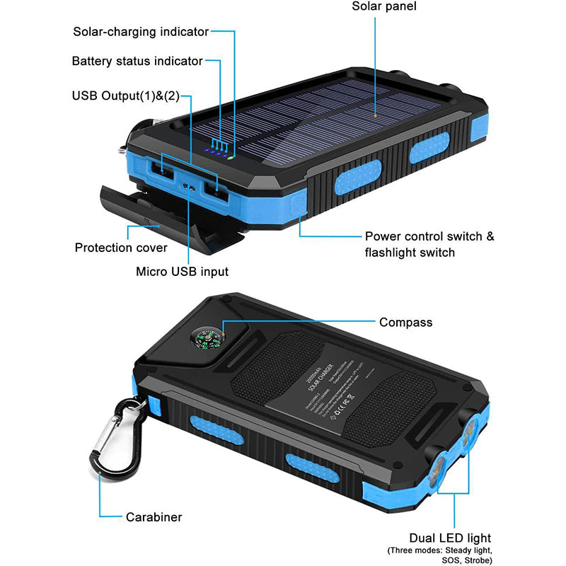 TWS Solar Charger Power Bank 10,000mAh, 20W Fast Charging
