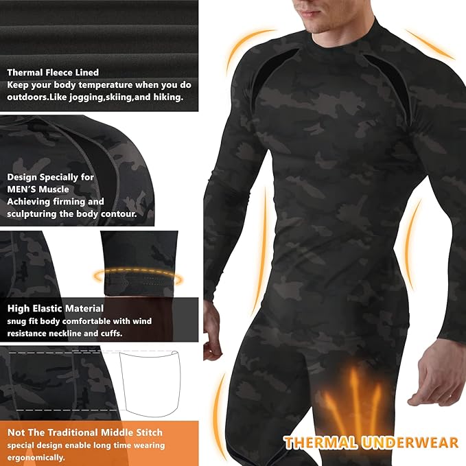 Men's Camouflage Thermal Underwear Tactical Sports Shapewear Set