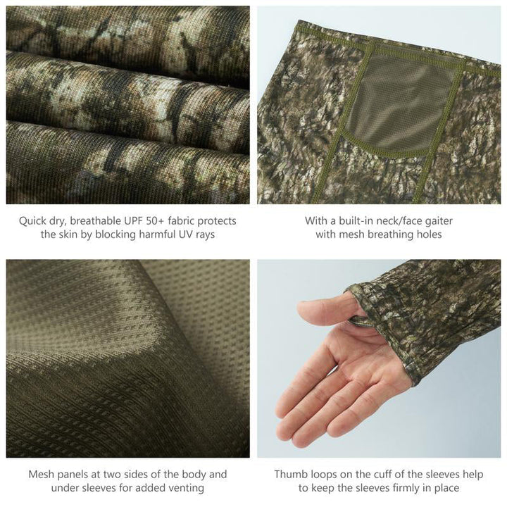 TWS UPF 50+Men's Hunting Shirts with Mask Long Sleeve Camo Fishing Hoodie
