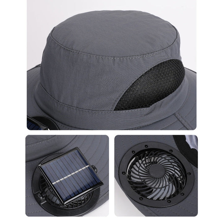 Solar-Powered Single Fan Sun Hat – Wide Brim Outdoor UV Protection Fishing Cap