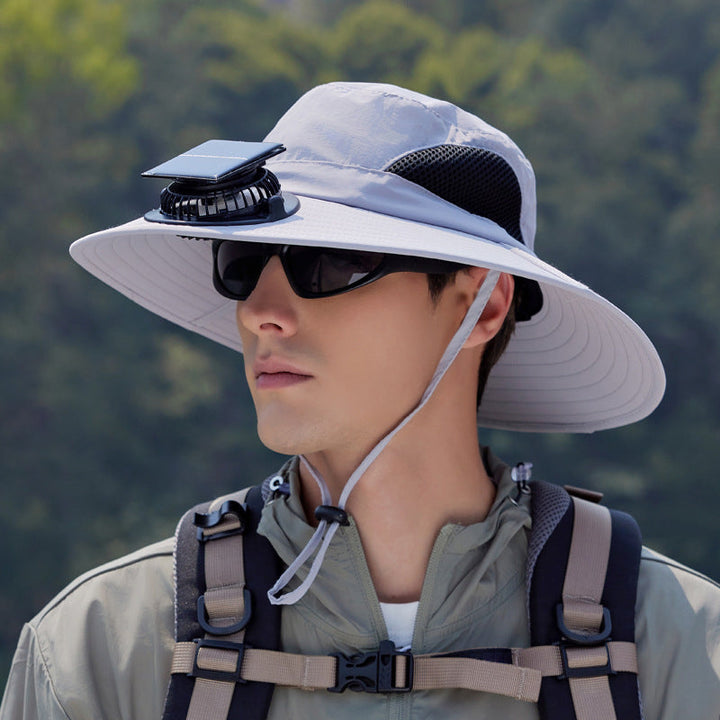 Solar-Powered Single Fan Sun Hat – Wide Brim Outdoor UV Protection Fishing Cap