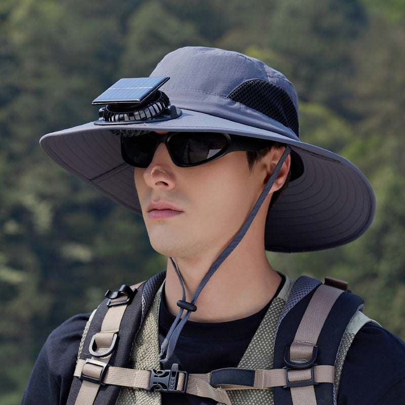 Solar-Powered Single Fan Sun Hat – Wide Brim Outdoor UV Protection Fishing Cap