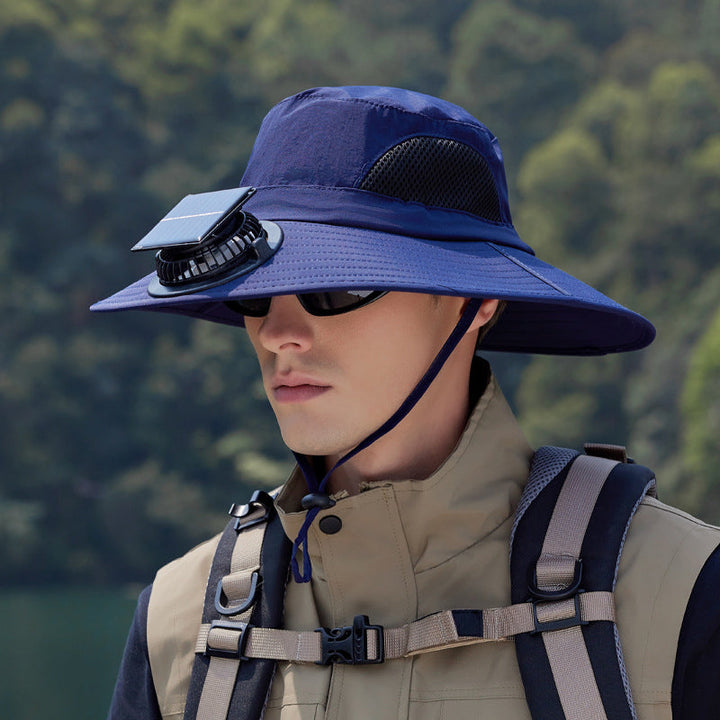 Solar-Powered Single Fan Sun Hat – Wide Brim Outdoor UV Protection Fishing Cap