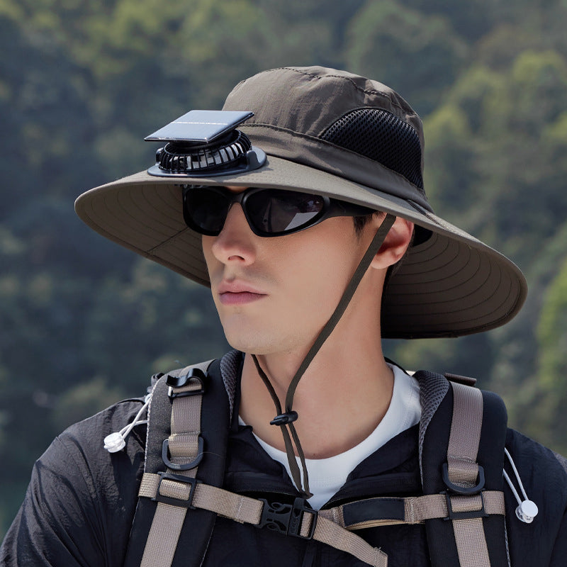 Solar-Powered Single Fan Sun Hat – Wide Brim Outdoor UV Protection Fishing Cap