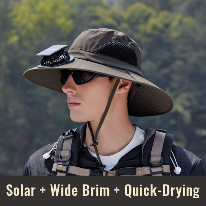 Solar-Powered Single Fan Sun Hat – Wide Brim Outdoor UV Protection Fishing Cap