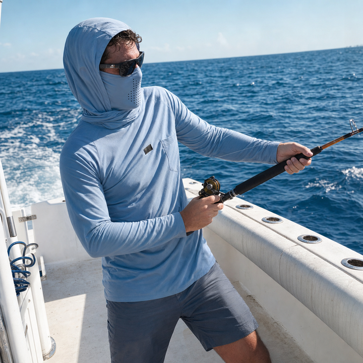 UPF 50+ Hooded Sun Shirt | Lightweight Quick-Dry Fishing Shirt with Built-In Face Mask