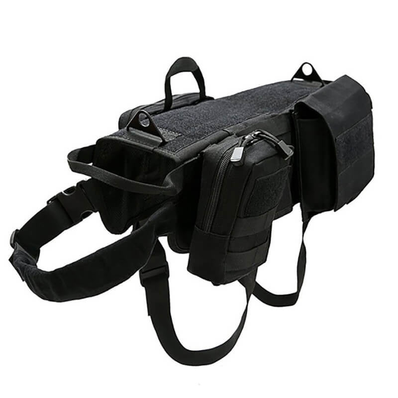 Black Color Tactical Dog Harness Adjustable Training Molle Vest with 3 Detachable Pouches