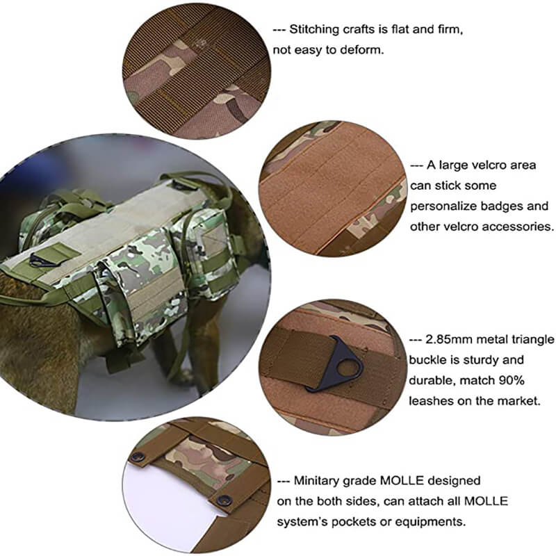 Tactical Dog Harness Adjustable Training Molle Vest with 3 Detachable Pouches